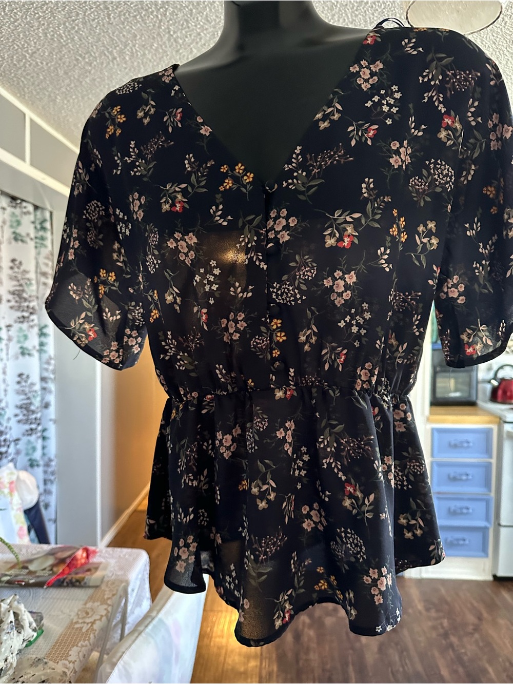 Sienna Sky Black Floral V-Neck Peplum Top
